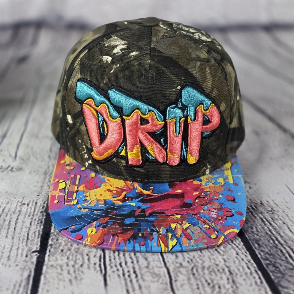 Top Level Drip Snapback Hat Camo Graffiti Splash 100% Cotton